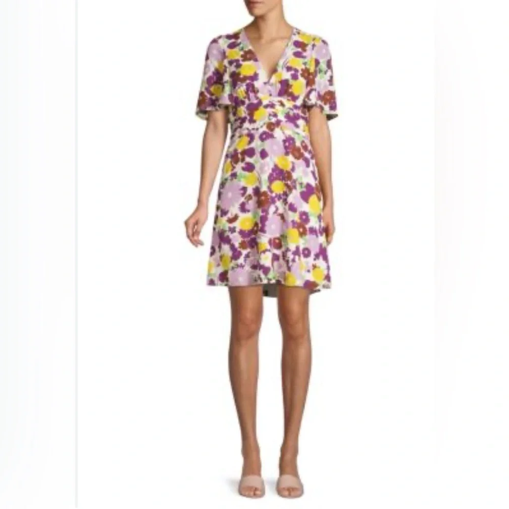 Kate Spade New York Swing Flora Floral Mini Dress Short Sleeve V Neck 0